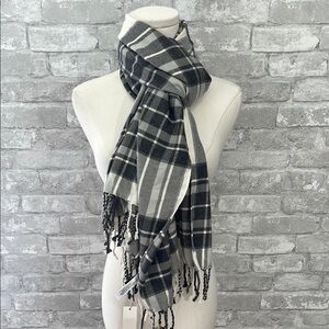 Talbots Black and White Plaid Fringe Scarf
